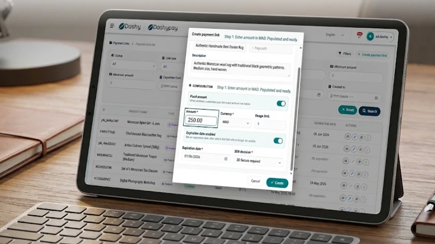 Créer un lien de paiement DashyPay depuis le dashboard marchand